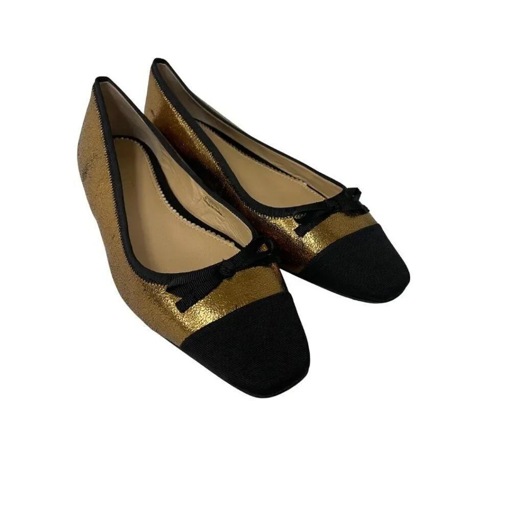 Boden Womens Toe Cap Ballet Flats EU 41 US 9.5 Black Gold Metallic Leather A1839